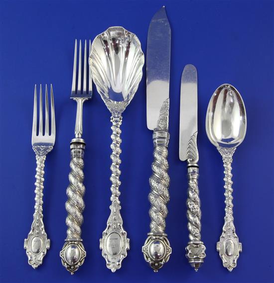 A Victorian forty four piece silver fancy pattern dessert service, weighable silver 60 oz.